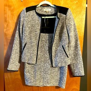 Calvin Klein leather and tweed set of pencil skirt and jacket size 6 petite